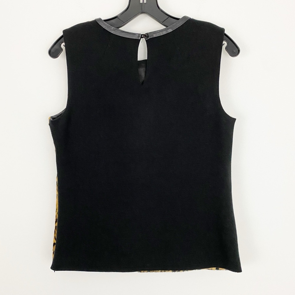 Milly size 6 Leopard Faux Fur and Leather Trim Sleeveless Crewneck Tank Top - Picture 4 of 8